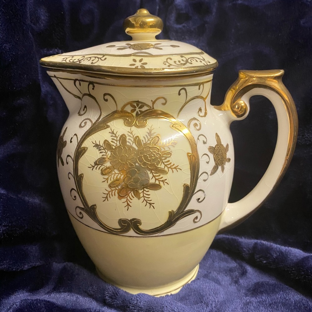 Antique Gilt Japan Nippon Teapot Pale Yellow and Gold